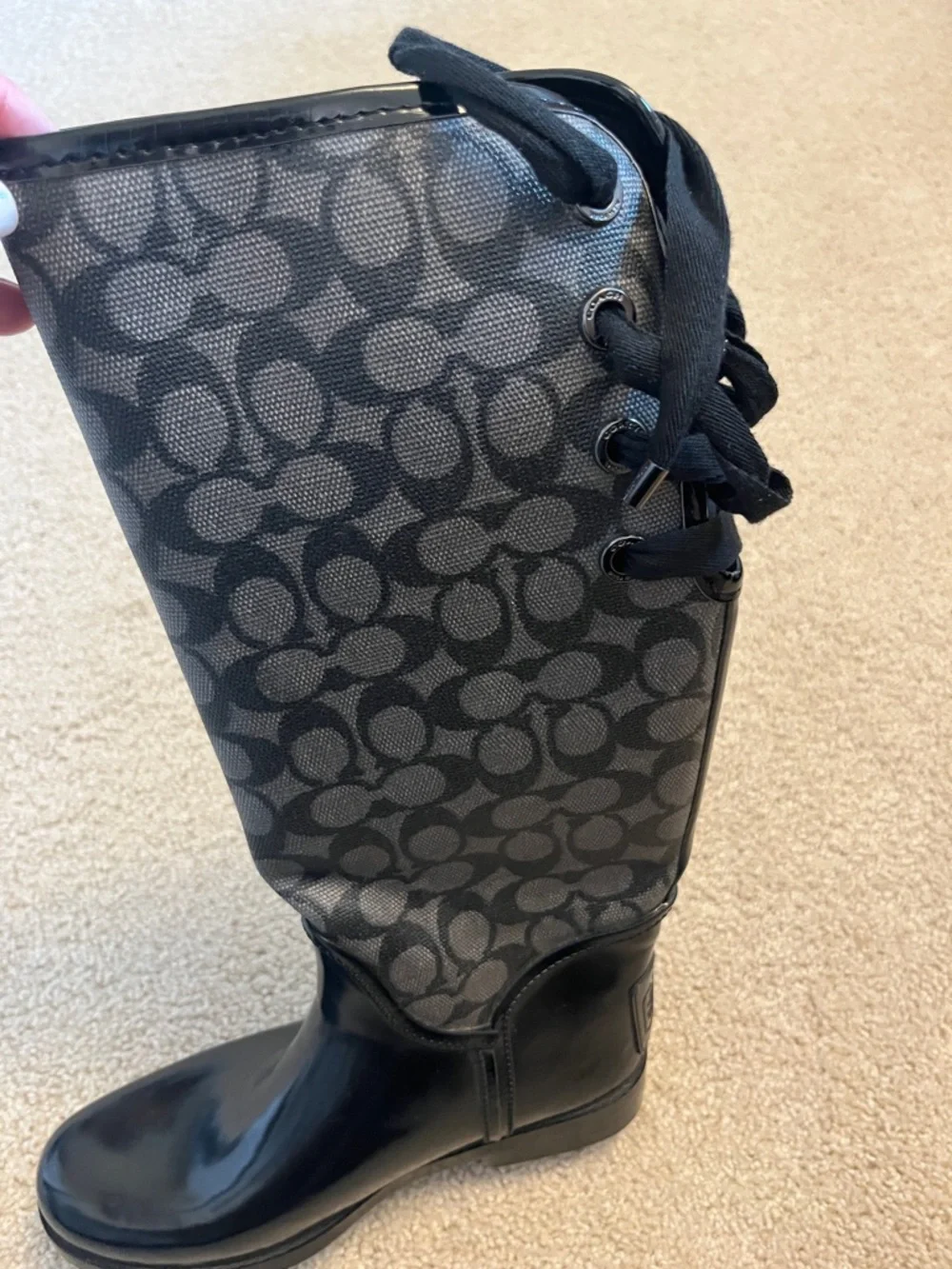 COACH Tristee Signature Lace Up Rain Boots Sz 7 – NWOT